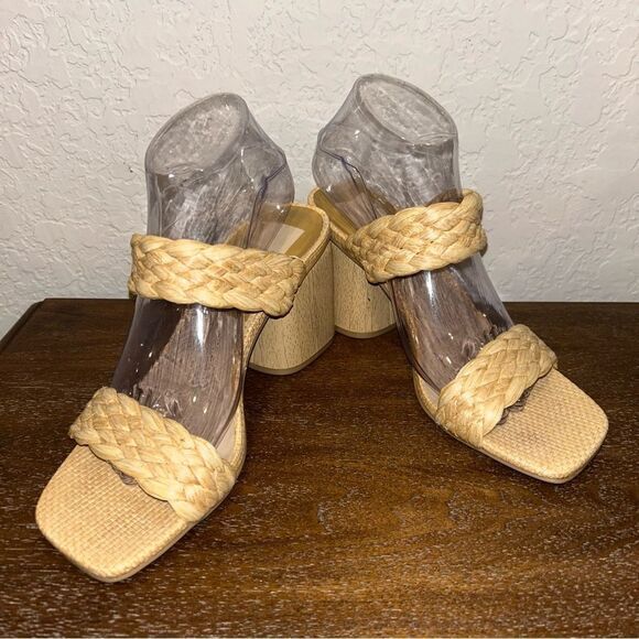 Dolce Vita Natalie Raffia Double Braided Strap Block Heel Sandal Shoes - Picture 1 of 11